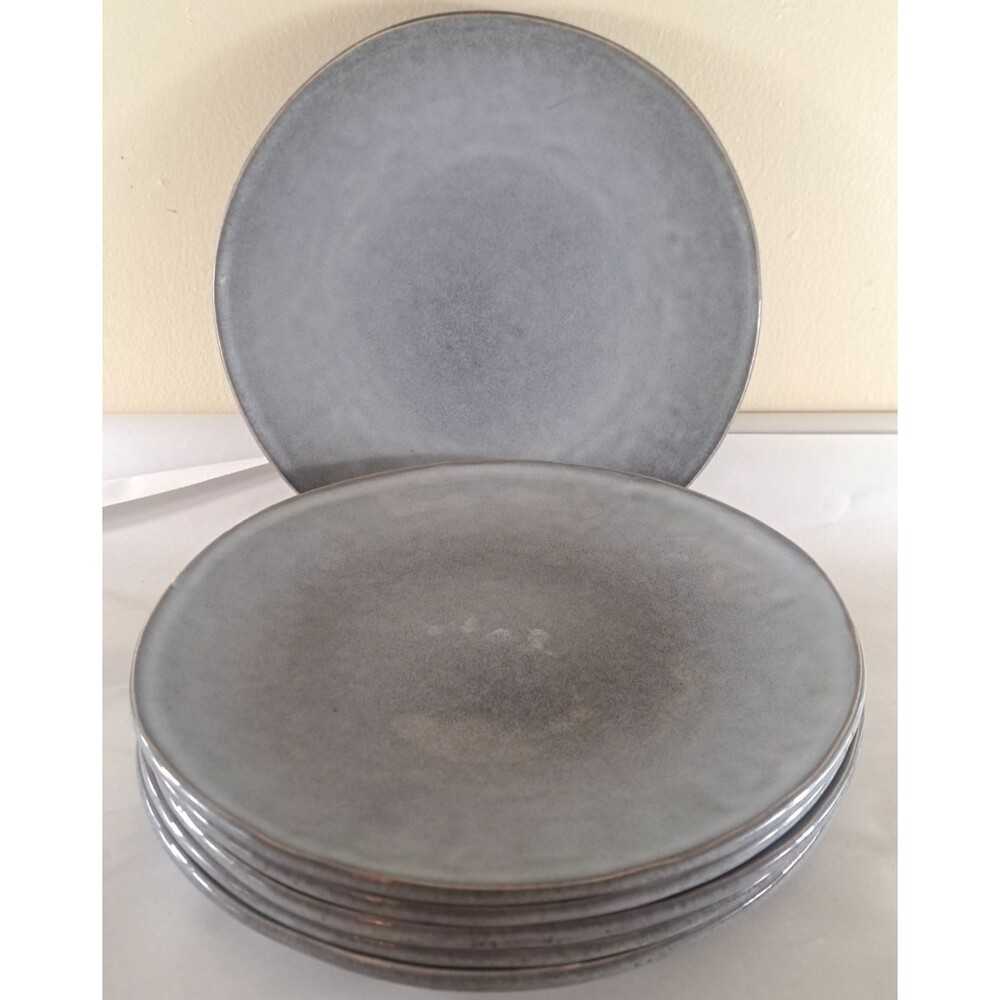 Pier 1 Gray Stoneware Dinner Plates Set Of 6 Rustic Boho Minimalist Asymmetric